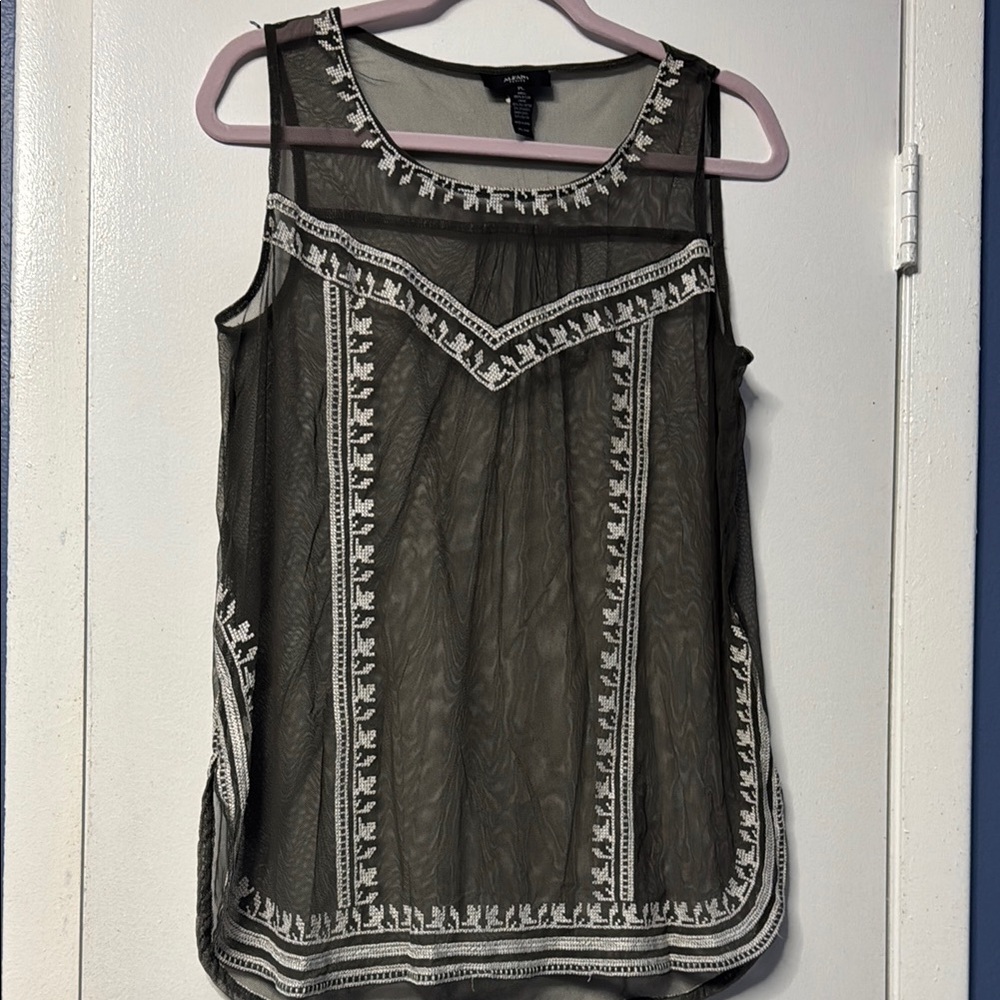 Alfani Black Sheer Blouse with White Detailing